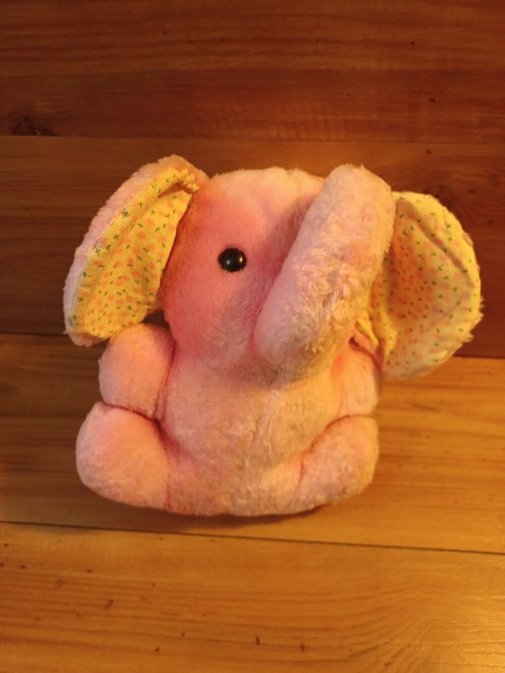 Vintage Dakin Plush Pink Elephant Calico Floral Eaars
